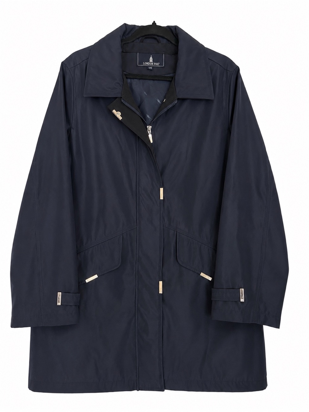 London Fog Navy Trench Coat with Silver-Tone Hardware